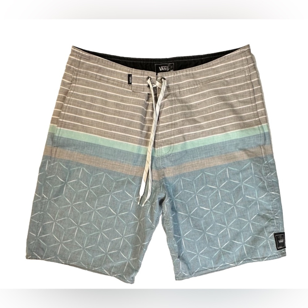 Vans Men’s Board Short Blue Gray Drawstring Logo‎ Beach Water Swim Wear Size 30